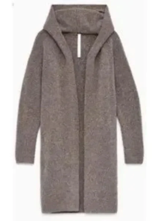 💜Aritzia Group Babaton Ammonius Merino Yak Wool Blend Hooded Cardigan Taupe XS - Picture 1 of 12